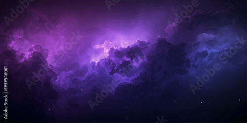 An abstract dark blue nature texture of the starry night sky featuring a bright aurora borealis through a moody cloudscape and ethereal space light.