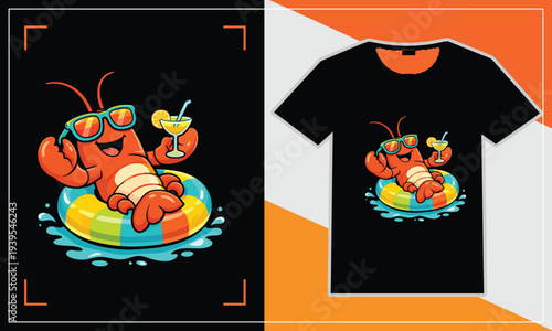 A cheerful crawfish enjoying summer on a t shirt mockup design