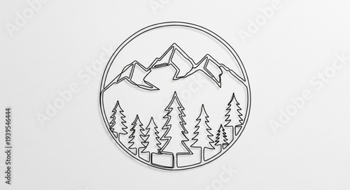 Minimalist Mountain Landscape Illustration with Trees.