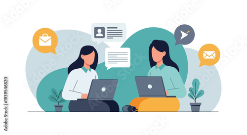 Women Remote Work Collaboration: Digital Communication, Online Business Meeting & Team Project Discussion