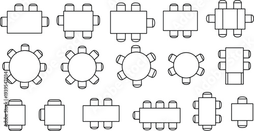Flat vector event seating arrangement with tables chairs layout design