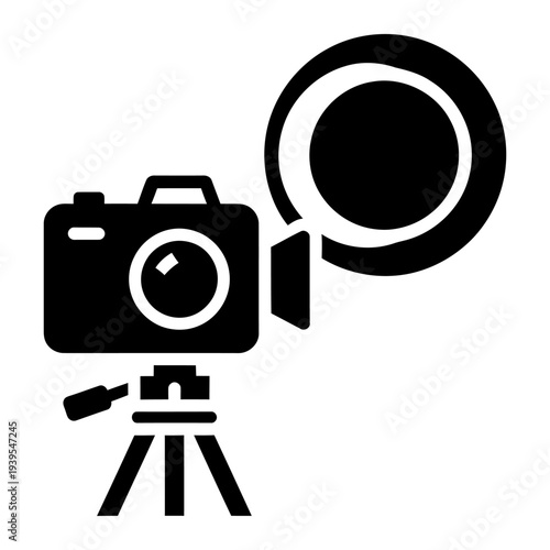 Camera on tripod with ring light icon for photography and videography studio setup
