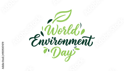 World Environment Day logo with green leaves on white background