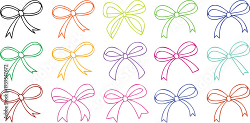A collection of colorful bows on a Transparent background