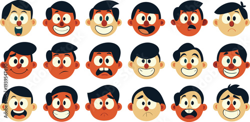 Different cartoon faces show different emotions.