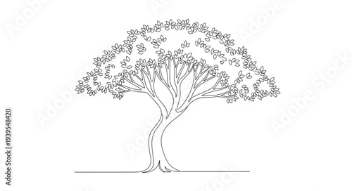 Elegant Tree Illustration with Detailed Branches and Foliage.