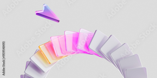 Foto Gradient glass arrow and futuristic dynamic structure representing workflow, Managing the file structure and selecting the required elements, adaptable user interface and intuitive navigation