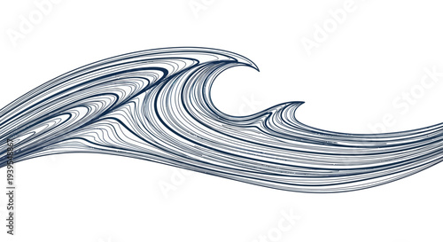 Stylized Ocean Wave Illustration, Minimalist Blue Lines on White Background