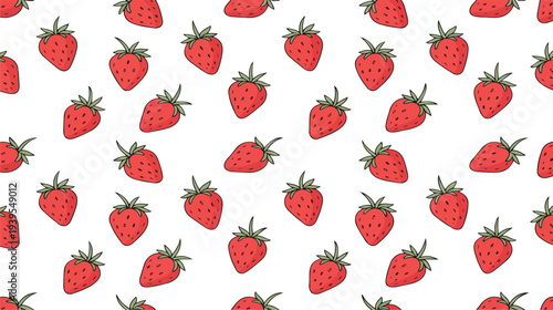 Seamless pattern with hand drawn fresh red strawberries on a white background, perfect for textiles