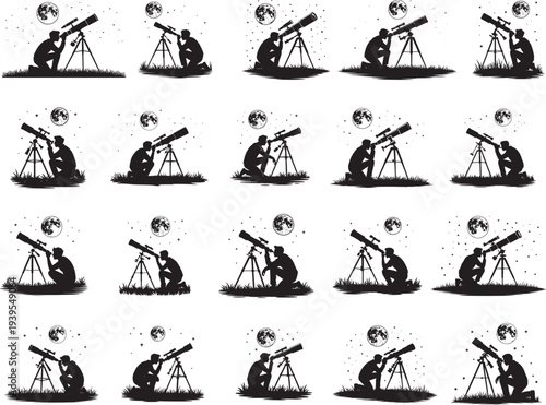 Astronomer Observing Stars Silhouette