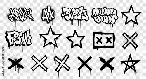 Collection of Various Graffiti Style Stars and Symbols.