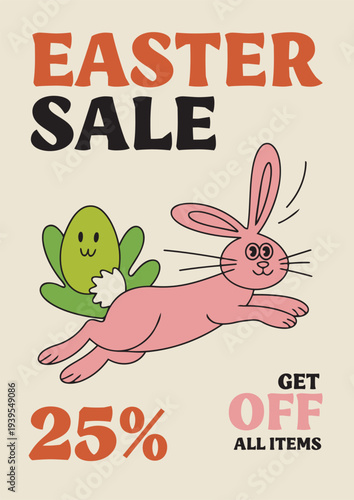 Easter sale poster with cute bunny and egg discount promotion