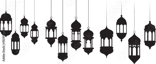 Islamic hanging lantern silhouette decoration for Ramadan background