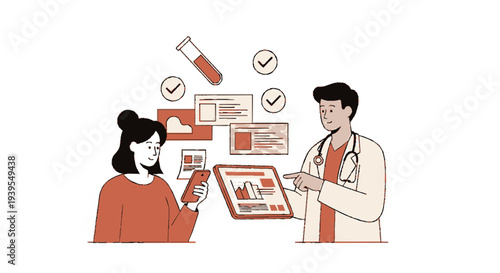Doctor and patient discussing medical records and test results with graphs