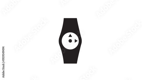Watch minimalist icon with round face featuring navigation arrows and a central dot for abstract timekeeping design
