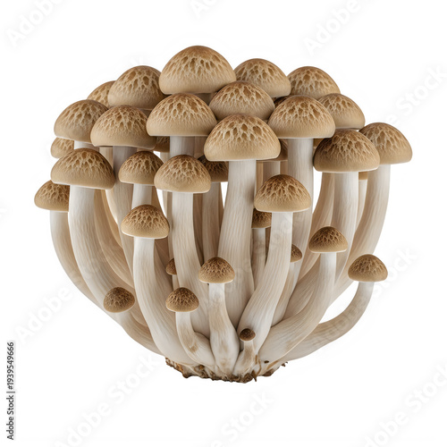 Cluster of Mushrooms Growing Together on Transparent White Background