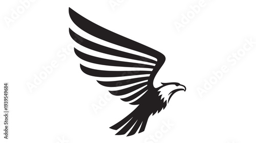 Eagle profile silhouette with spread wings in black, symbolizing freedom and power with dynamic flight motion.