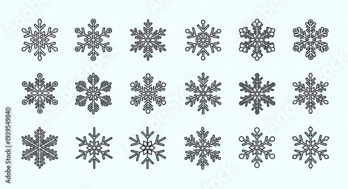 Collection of Various Snowflakes with Unique Patterns.