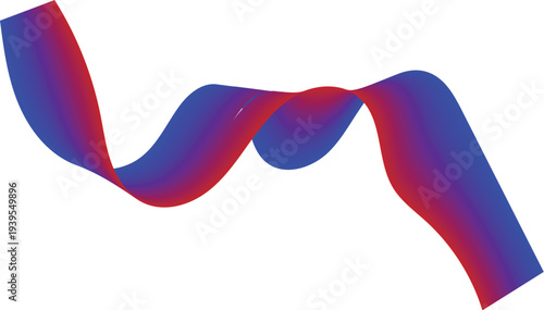 Isolated red and blue silk ribbons swirl in a colorful wave design with elegant satin curves and holiday bows for a festive Christmas gift decoration vector illustration