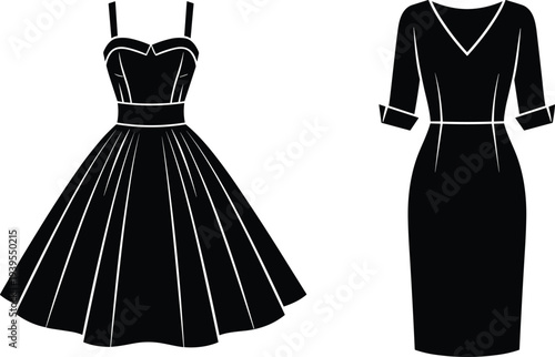 Collection of clothes hanger vector silhouettes and line icons, laundry set with winter apparel, baby clothes, and wardrobe organization concepts