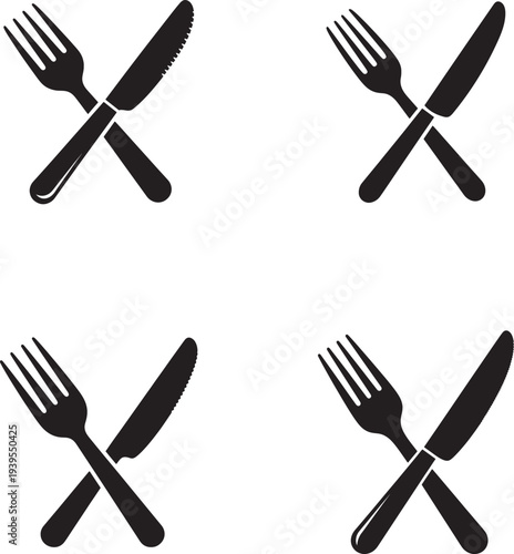 Crossed utensils icon set in silhouette style