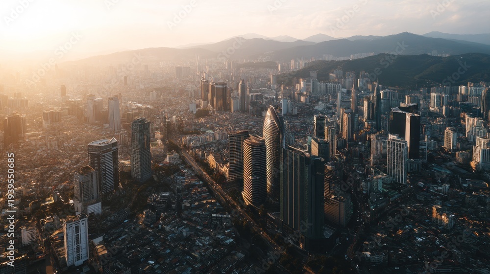 Fototapeta premium Sunrise over modern cityscape