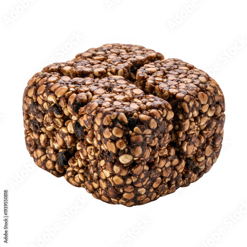 Chocolate Energy Bar with Nuts on Transparent White Background