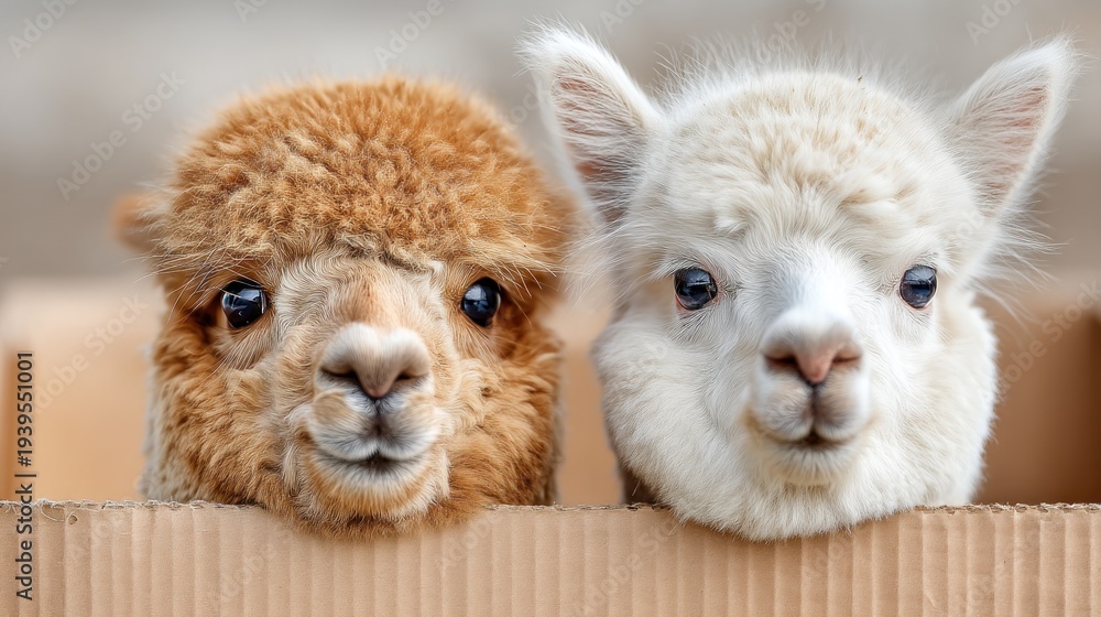 Fototapeta premium Closeup alpaca faces peek out