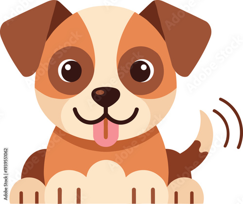 Cute playful puppy with tongue out and wagging tail