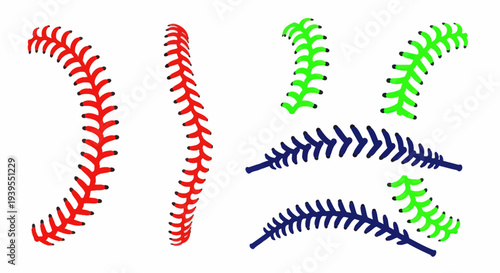 Baseball Stitching Graphics - Red, Green, Blue
