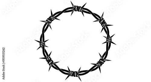 Barbed Wire Circle Frame - Symbol of Restriction, Confinement, and Danger