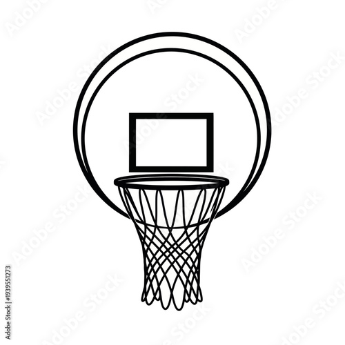 Basketball Hoop and Net Icon - Minimalist Line Art