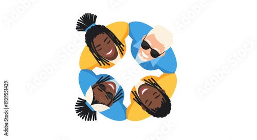Diverse Group of People Smiling Together in Circle, Unity and Friendship Concept