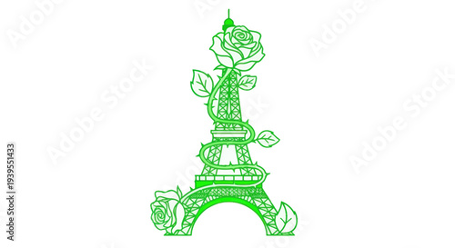 Eiffel Tower with Roses and Thorns - Paris Landmark Illustration
