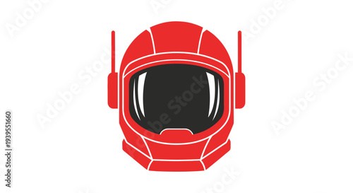 Red astronaut helmet with antennas and visor on white background