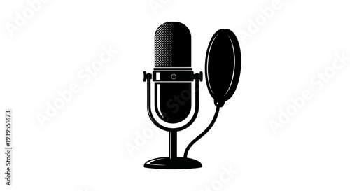 Retro Microphone with Pop Filter, Vintage Audio Recording Equipment