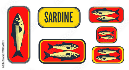 Sardine Can Labels Vector Set - Retro Fish Food Packaging Design