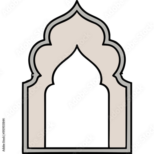 Arched Gate in Islamic Style: A depiction of a gracefully designed arched gate, characteristic of Islamic architecture, featuring elegant curves, intricate detailing.