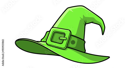 Vibrant Green Witch Hat with Buckle - Spooky Halloween Accessory