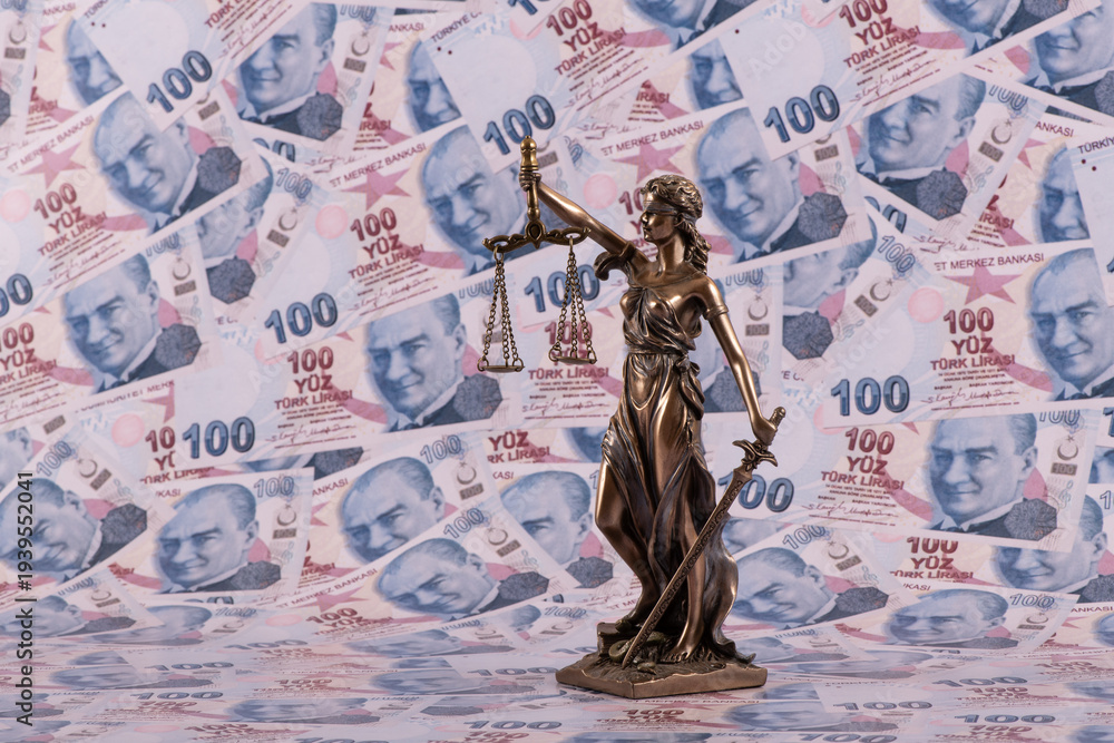 Fototapeta premium The figure of against the background of 100 Turkish lira banknotes