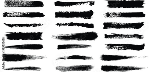 Collection of black brush strokes on white background for artistic and design purposes