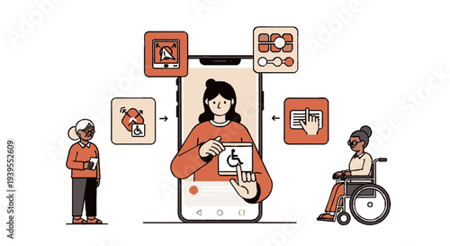 People with disabilities interacting with digital technology for communication and accessibility