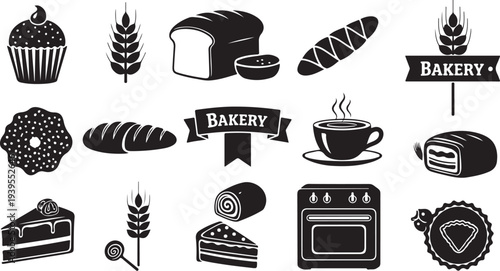 Bakery icons and symbols for food and drink design