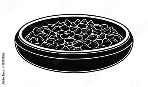 Bowl of Roasted Coffee Beans, Freshly Brewed Aroma, Dark Espresso Background