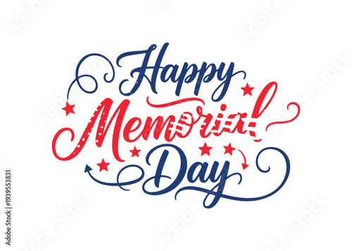 Happy Memorial Day lettering composition for flyer or postcard. Patriotic typography design in vector format.