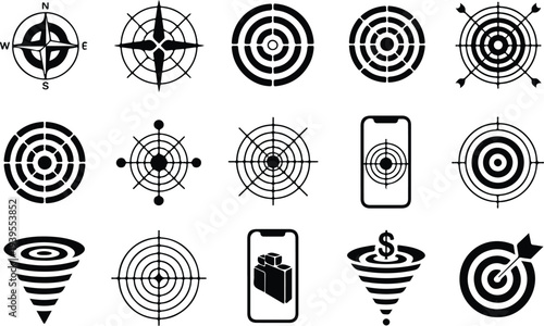 Target Collection Silhouette Icon Set Goal Target Typography Silhouette Icon Pack