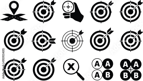 Target Collection Silhouette Icon Set Goal Target Typography Silhouette Icon Pack