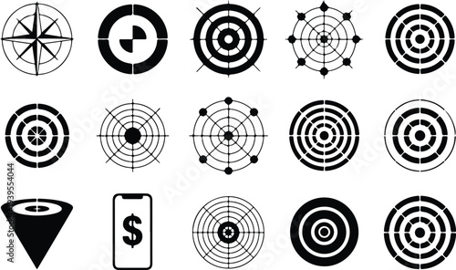 Target Collection Silhouette Icon Set Goal Target Typography Silhouette Icon Pack