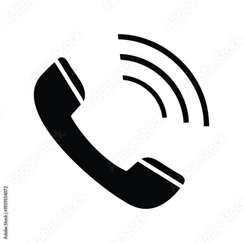 Phone call icon silhouette vector, ringing telephone handset symbol
