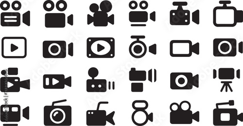 Camera Icons Set. Video Camera, Film, Movie, TV Recording Media Symbols Collection – Stock Vector